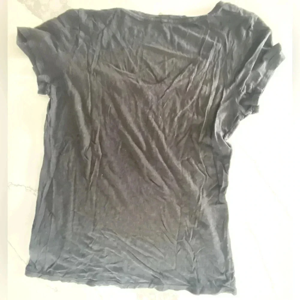 Juicy Couture Women’s Black Cotton Viscose SS Scoop V-Neck Tee‎ Shirt Small EUC